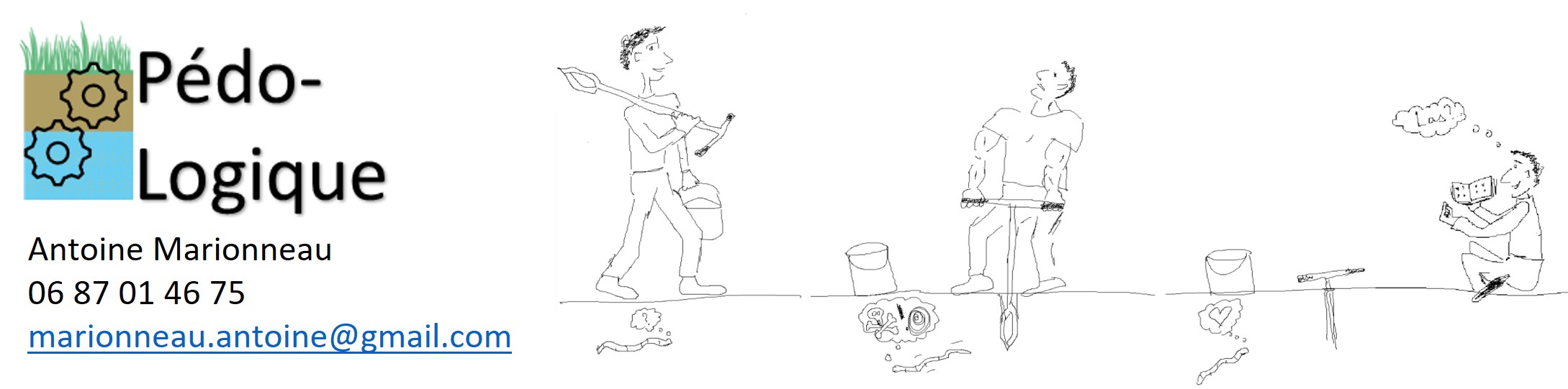 logo et contact avec dessin pédologue
